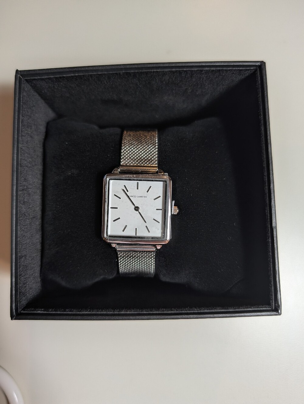 Vince Camuto Silver Square Mesh Freya Watch with White Dial NWT